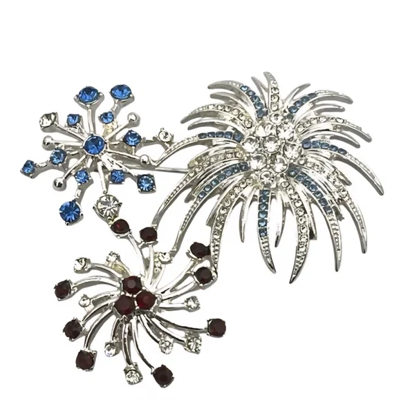 Napier Silver Brooch with Blue and Red Crystals - Picture 2 of 3